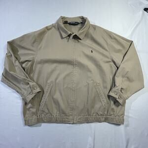Vintage 90s Polo Ralph Lauren Harrington Jacket 2X Tan Cotton Bi-Swing Bomber